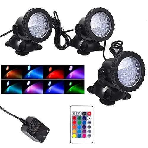 SHOYO Color Changing Pond Lights 3-Pack | Submersible RGB LED Spotlights with Timer & Remote thumbnail 1
