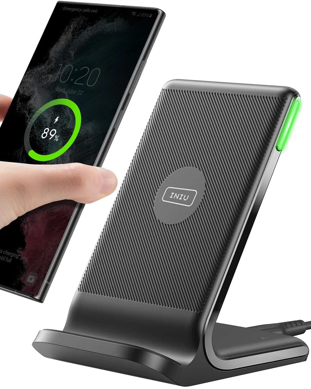 INIU Wireless Charger 15W | Fast Charging Stand with LED & Temp°Guard