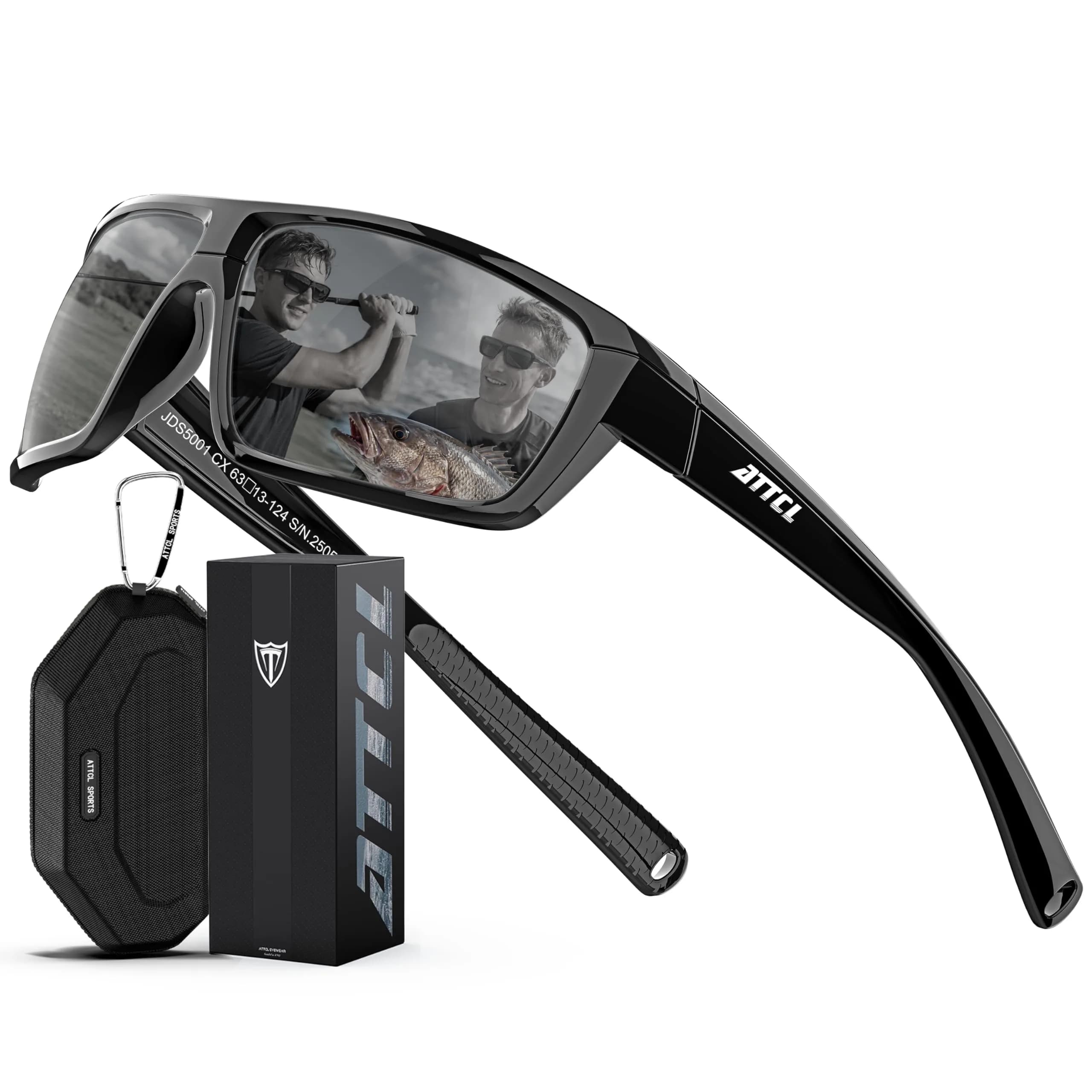 ATTCL Polarized Sunglasses Men TR90 Wrap Around UV400 Fishing Sports Rectangular 63mm Lens Width - main product image