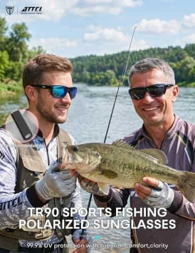 ATTCL Polarized Sunglasses Men TR90 Wrap Around UV400 Fishing Sports Rectangular 63mm Lens Width thumbnail 2