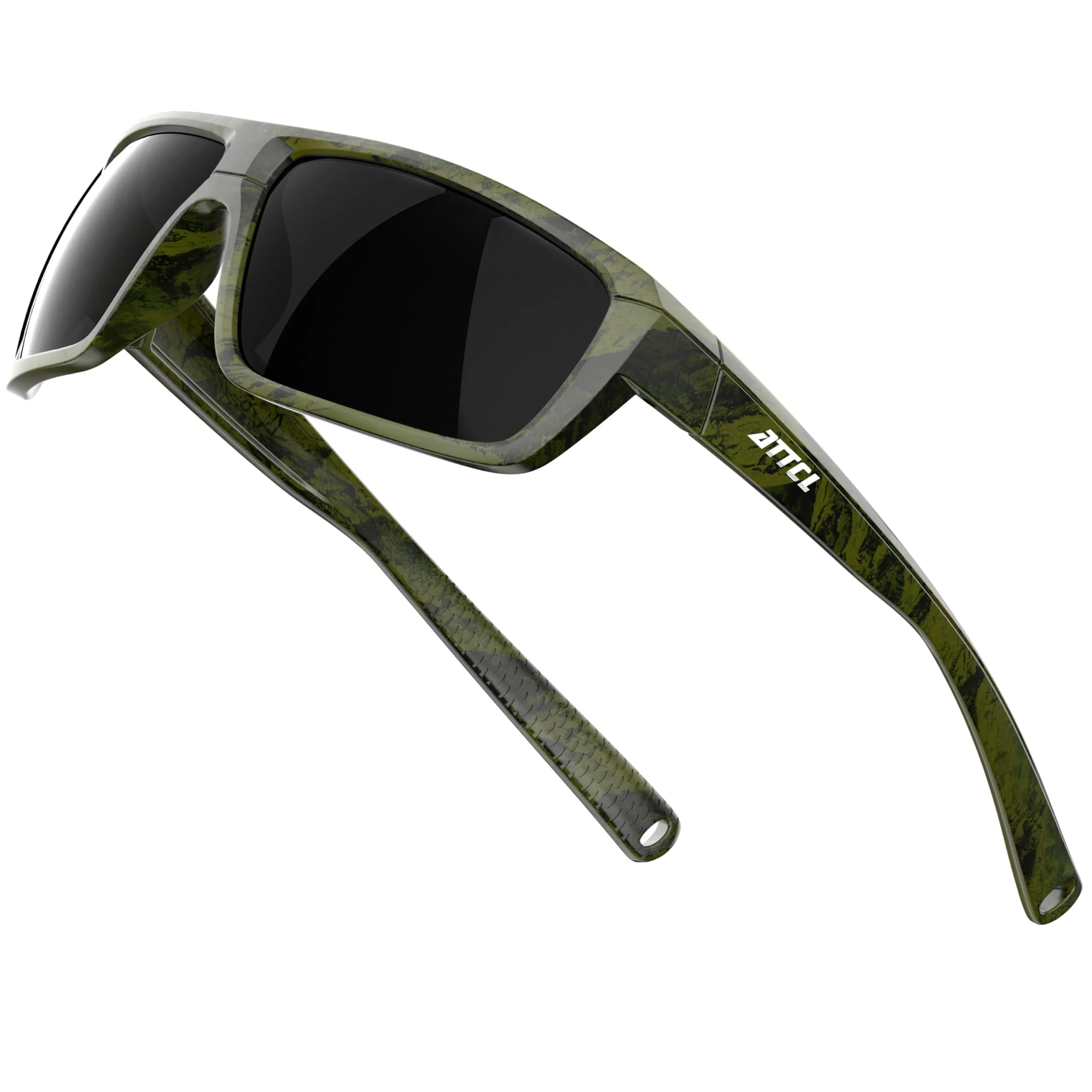ATTCL Polarized Sunglasses Men TR90 Wrap Around UV400 Fishing Sports Rectangular 63mm Lens Width — Black / Not Mirrored