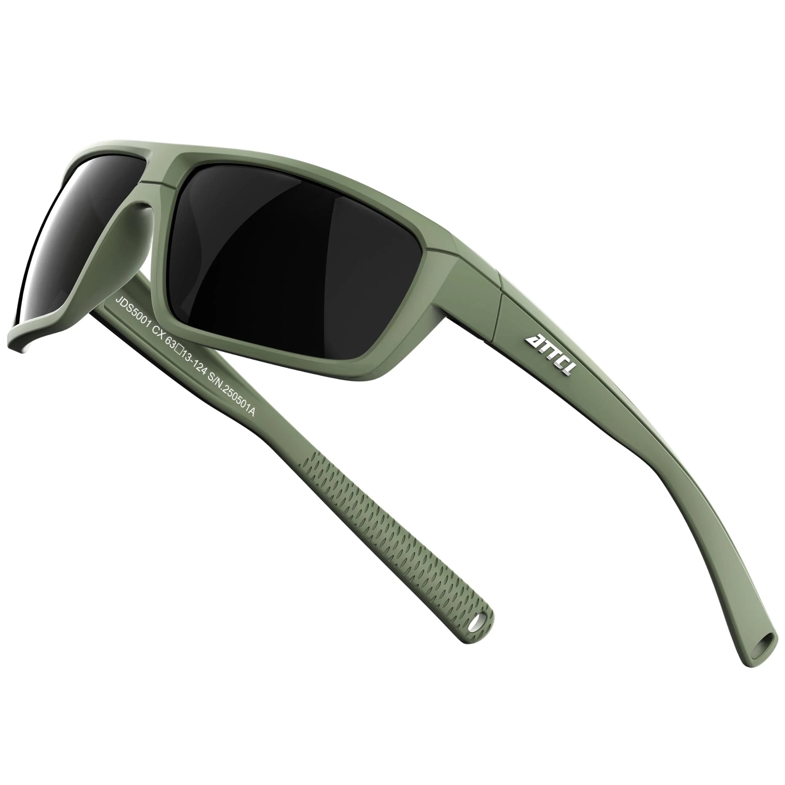 ATTCL Polarized Sunglasses Men TR90 Wrap Around UV400 Fishing Sports Rectangular 63mm Lens Width — 2026-luxury-green-grey /Not Mirrored