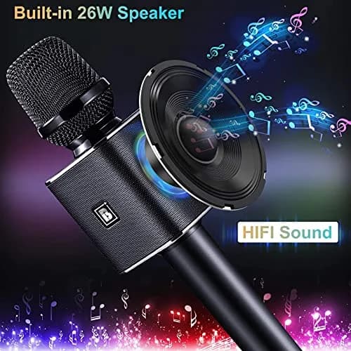 BONAOK G50 Wireless Bluetooth Karaoke Microphone with 26W Stereo Speakers, Rechargeable Mic for PC/Smartphone, Black | Dual Karaoke Functionality thumbnail 2