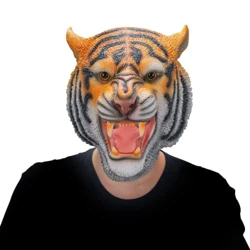 AQKILO Tiger Mask Full Head Animal Costume for Halloween | Playful Tiger Character for Parties & Stage thumbnail 1