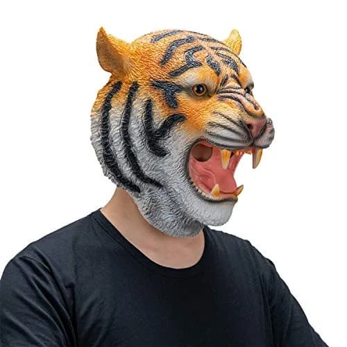 AQKILO Tiger Mask Full Head Animal Costume for Halloween | Playful Tiger Character for Parties & Stage thumbnail 2