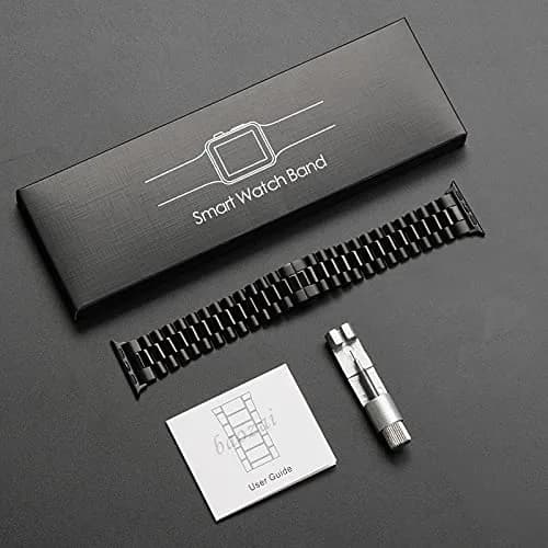 baozai Stainless Steel Watch Band for Apple Watch Ultra 49mm, Series 1-11, SE 42-45mm | Classic 3-Row Design with Butterfly Clasp thumbnail 4