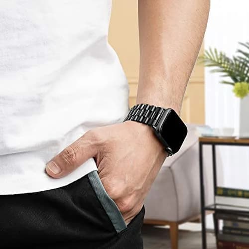 baozai Stainless Steel Watch Band for Apple Watch Ultra 49mm, Series 1-11, SE 42-45mm | Classic 3-Row Design with Butterfly Clasp thumbnail 5