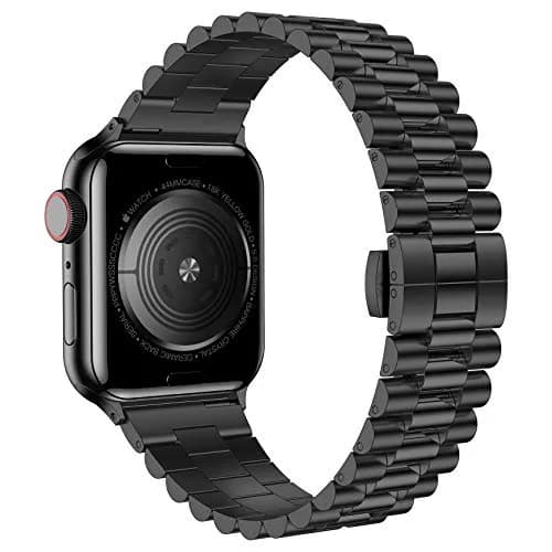 baozai Stainless Steel Watch Band for Apple Watch Ultra 49mm, Series 1-11, SE 42-45mm | Classic 3-Row Design with Butterfly Clasp thumbnail 2