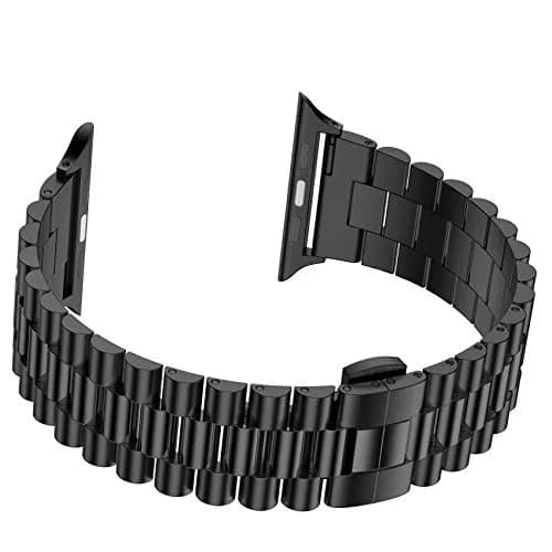 baozai Stainless Steel Watch Band for Apple Watch Ultra 49mm, Series 1-11, SE 42-45mm | Classic 3-Row Design with Butterfly Clasp thumbnail 3
