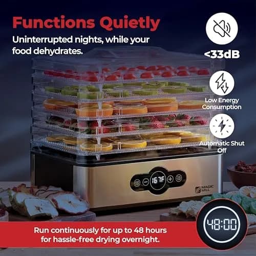Magic Mill Food Dehydrator Machine | 5 Stackable Stainless Steel Trays, 48H Digital Timer & Temperature Control Up to 167°F thumbnail 9