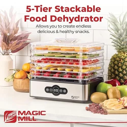 Magic Mill Food Dehydrator Machine | 5 Stackable Stainless Steel Trays, 48H Digital Timer & Temperature Control Up to 167°F thumbnail 2