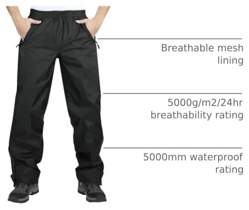 33,000ft Men's Rain Pants Waterproof Windproof Breathable Mesh Lining 36W x 30L | Outdoor Rain Gear thumbnail 4
