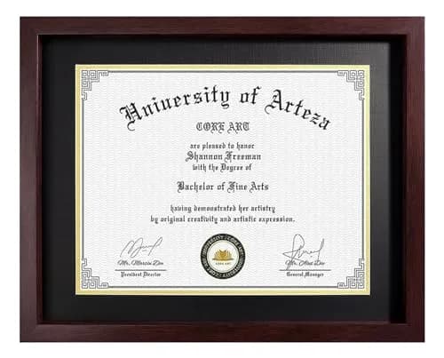 CORE ART 11x14 Diploma Frame with Mat for 8.5x11 Certificate, Brown | Modern Wood-Plastic Composite Document Frame thumbnail 1