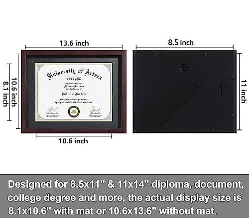 CORE ART 11x14 Diploma Frame with Mat for 8.5x11 Certificate, Brown | Modern Wood-Plastic Composite Document Frame thumbnail 6
