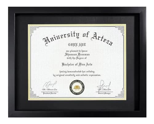CORE ART Black Diploma Frame with Mat for 8.5 x 11 Certificate, 11x14 Document Display | Tempered Glass & Wood-Plastic Composite thumbnail 1