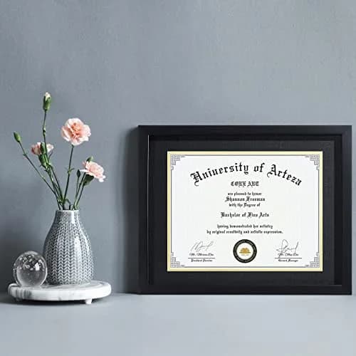 CORE ART Black Diploma Frame with Mat for 8.5 x 11 Certificate, 11x14 Document Display | Tempered Glass & Wood-Plastic Composite thumbnail 2