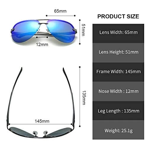 Fishingtours Aviator Sunglasses for Men Women Polarized Mirrored Driving | Classic Metal Frame with UV400 Protection thumbnail 4