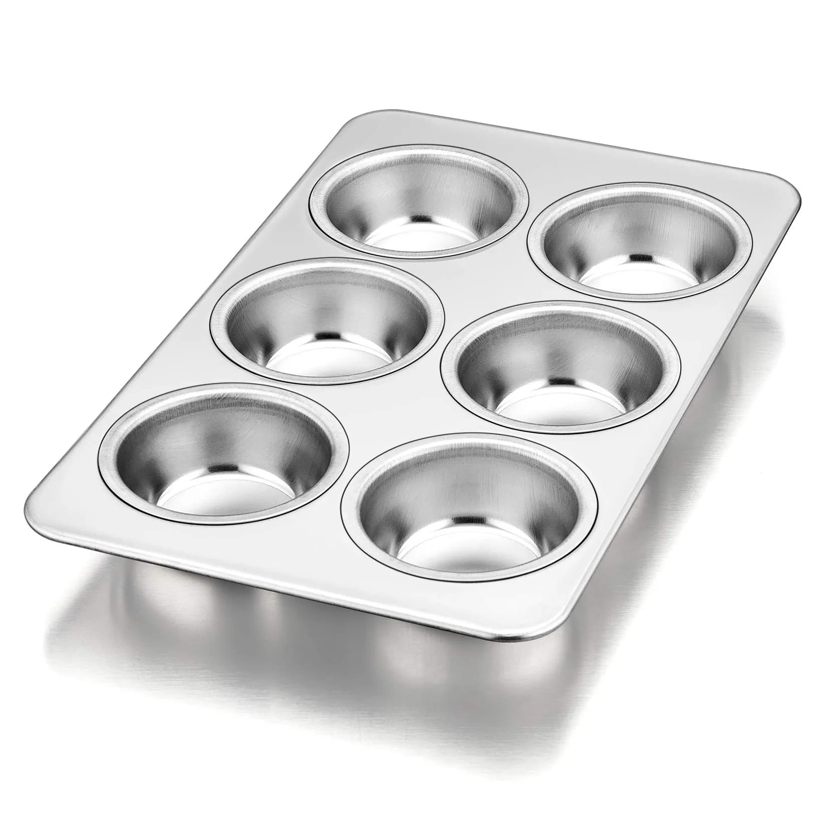 P&P CHEF 6-Cup Muffin Pan Tin, Stainless Steel Cupcake Pan, 2-Pack, 29.2cm x 18.7cm (11.4" L x 7" W) — 6 Cup