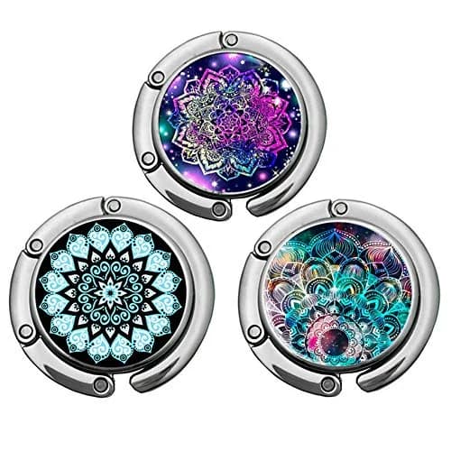 Bosketo Foldable Purse Hook 3 Pack Mandala Pattern | Keep Your Bag Safe and Clean thumbnail 1