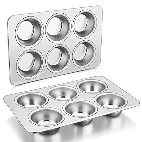 P&P CHEF 6-Cup Muffin Pan Tin, Stainless Steel Cupcake Pan, 2-Pack, 29.2cm x 18.7cm (11.4" L x 7" W) thumbnail 1