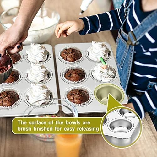 P&P CHEF 6-Cup Muffin Pan Tin, Stainless Steel Cupcake Pan, 2-Pack, 29.2cm x 18.7cm (11.4" L x 7" W) thumbnail 5