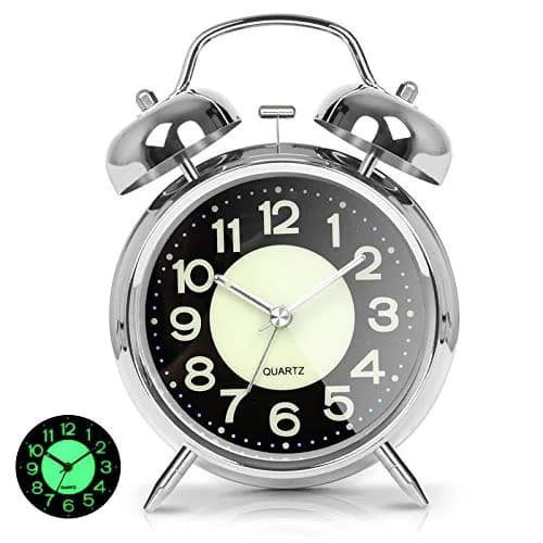 AYRELY Super Loud Alarm Clock for Heavy Sleepers, 4.5 Inch Twin Bell Retro | Loud Ringing, Luminescent Dial, Vintage Silver thumbnail 1