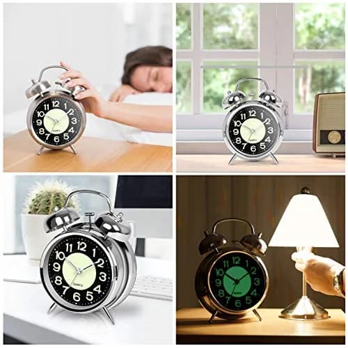 AYRELY Super Loud Alarm Clock for Heavy Sleepers, 4.5 Inch Twin Bell Retro | Loud Ringing, Luminescent Dial, Vintage Silver thumbnail 6
