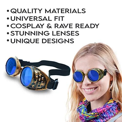 SoJourner Bags Steampunk Goggles 2-Pack | Rainbow Prism Impact-Resistant Lenses thumbnail 2