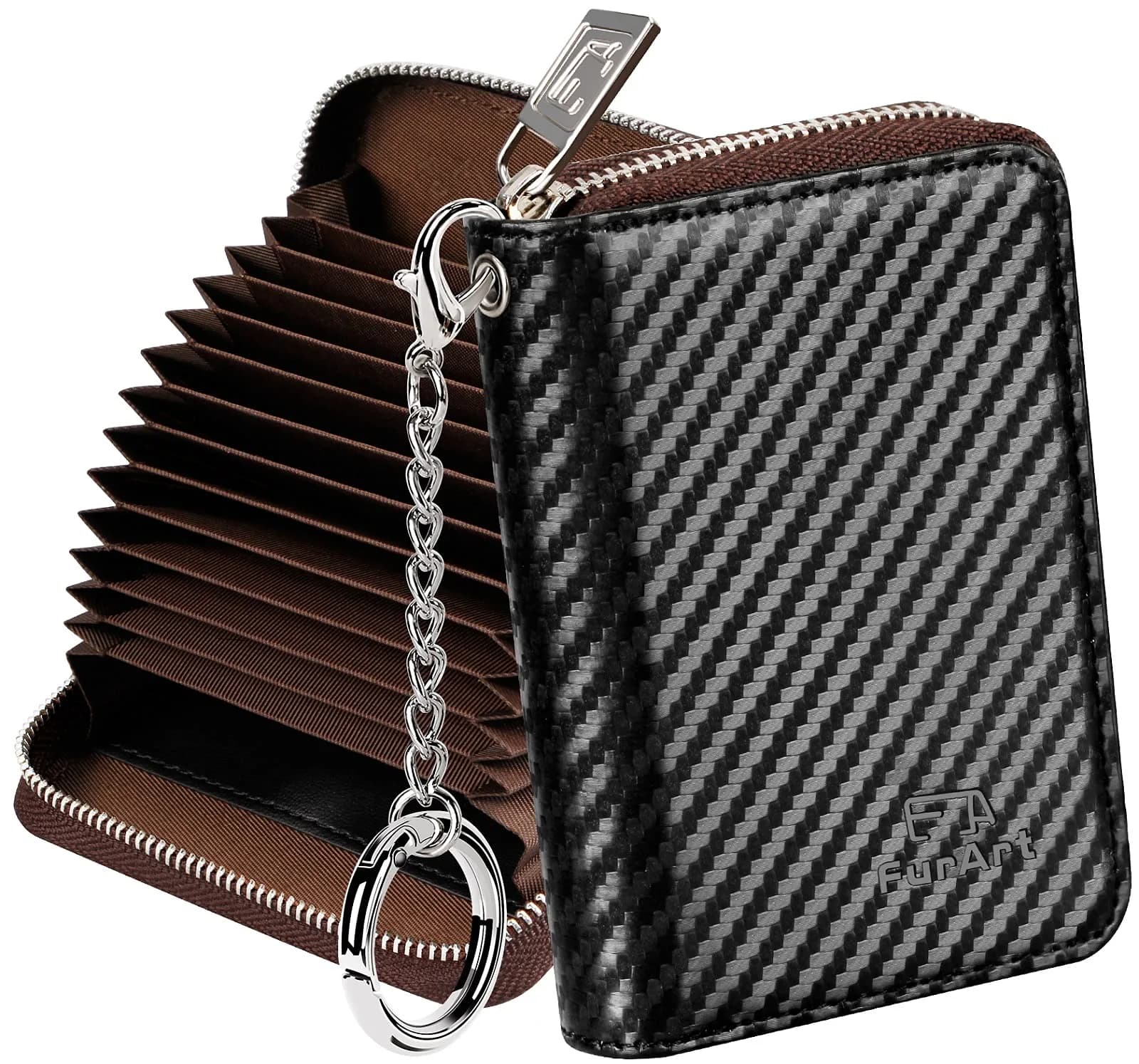 FurArt RFID Blocking Zipper Wallet Carbon Fiber Black | Compact Card Holder with Keychain — Carbon Fiber Black