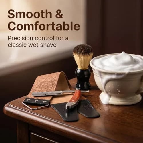 YU&CH Straight Razor Shaving Kit with Leather Strop & Brush for Men | Classic Barber Style Wet Shave thumbnail 5