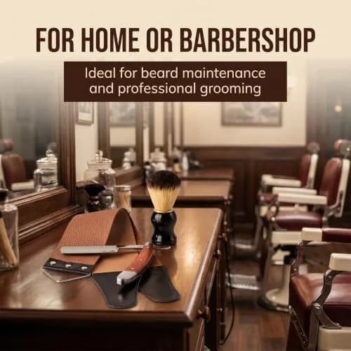 YU&CH Straight Razor Shaving Kit with Leather Strop & Brush for Men | Classic Barber Style Wet Shave thumbnail 7