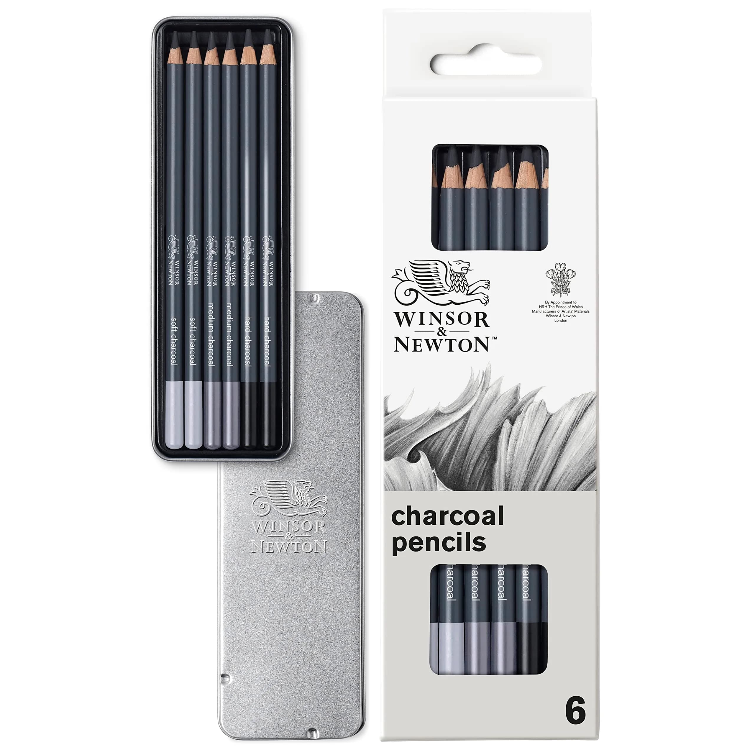 Winsor & Newton Studio Collection Charcoal Pencils, 6 Count (100g / 0.11kg) | ACMI Certified Non-Toxic - main product image