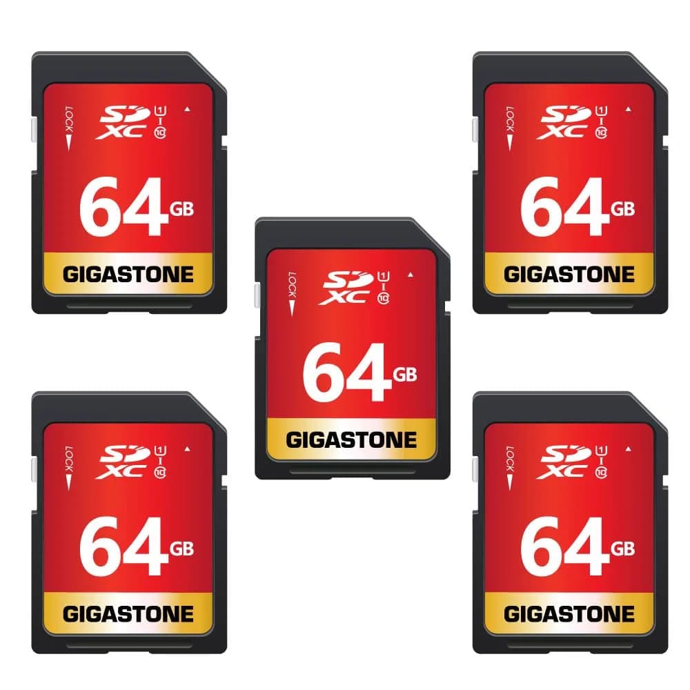 Gigastone 64GB SD Card 5-Pack UHS-I U1 Class 10 SDXC Memory Card 64GB (2.27 oz) | Full HD Video Olympus Digital Camera — SD Full HD 64GB