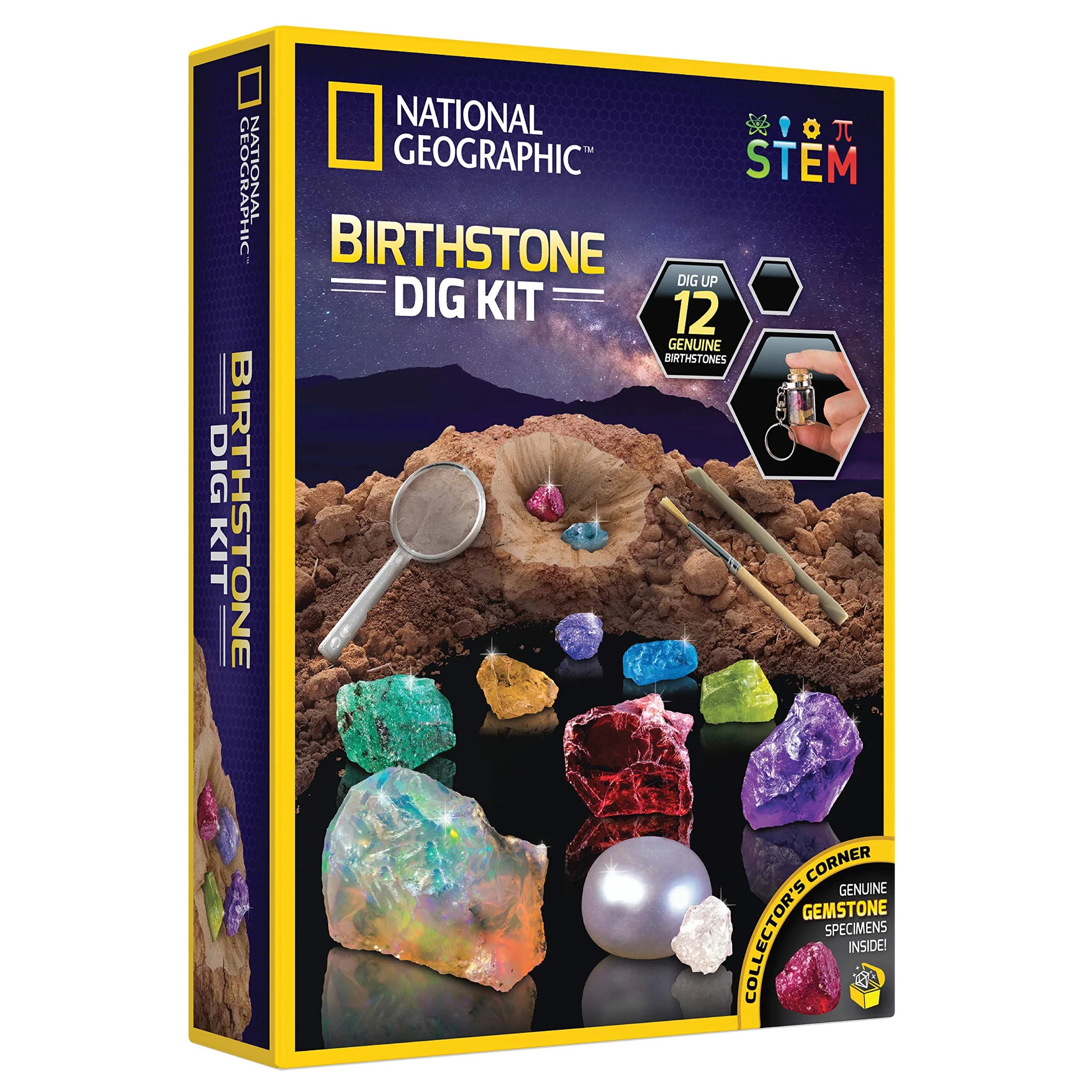 National Geographic Birthstone Dig Kit with 12 Genuine Gemstones & Tools | Ages 8+