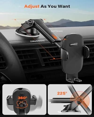 APPS2Car Suction Cup Car Phone Holder for Dashboard & Windshield | 360° Adjustable, Heavy-Duty Grip, Compatible with All Smartphones thumbnail 3