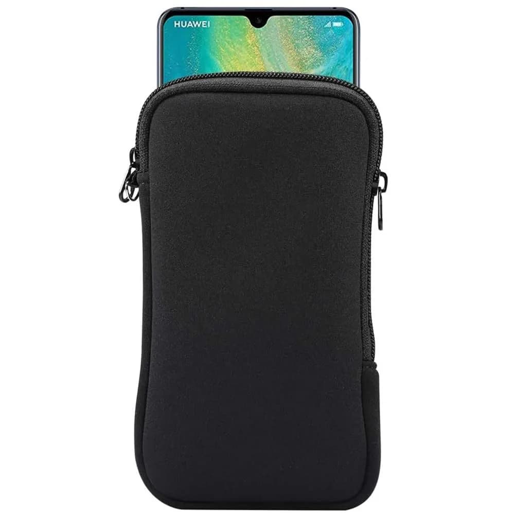 eYistar Neoprene Shock Absorbing Pouch Large Cell Phone Sleeve Case with Zipper & Neck Strap for 6-6.9 inch Smartphones | Black — Black