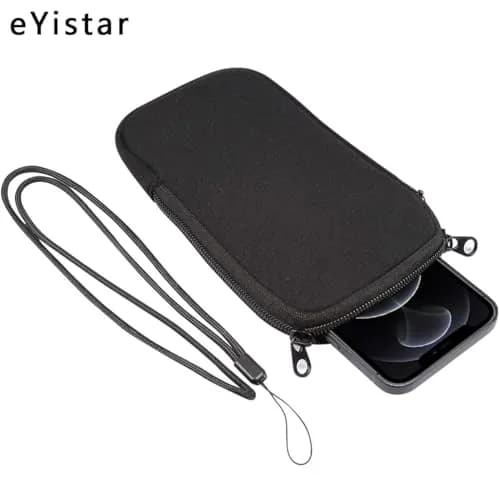 eYistar Neoprene Shock Absorbing Pouch Large Cell Phone Sleeve Case with Zipper & Neck Strap for 6-6.9 inch Smartphones | Black thumbnail 6