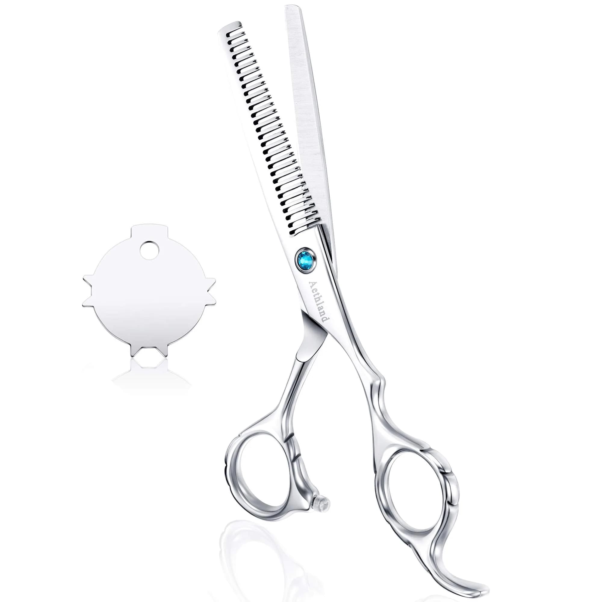 Aethland Japanese 9CR Stainless Steel Professional Barber Hairdressing Shears 6.5 Inch | Ice Calcination Treated for Sharpness — Silver Thinning Shears