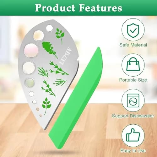 Luxiv Herb Stripper Tool Stainless Steel 9-Hole Leaf Peeler with Knife 12.2cm (4.8in) | 2-Pack for Kale, Herbs & Vegetables thumbnail 7