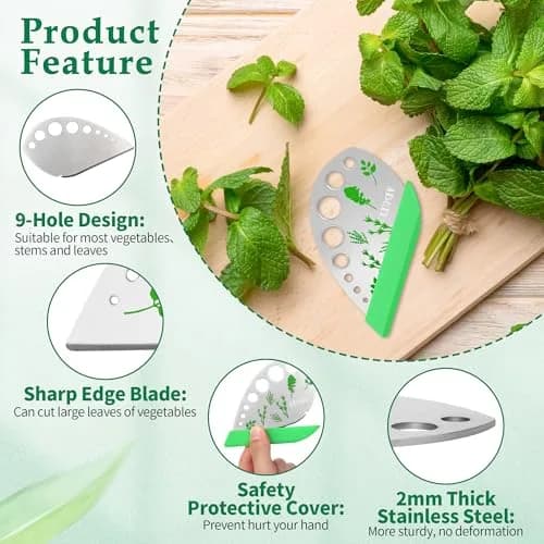 Luxiv Herb Stripper Tool Stainless Steel 9-Hole Leaf Peeler with Knife 12.2cm (4.8in) | 2-Pack for Kale, Herbs & Vegetables thumbnail 4