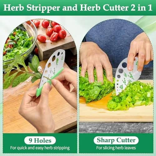 Luxiv Herb Stripper Tool Stainless Steel 9-Hole Leaf Peeler with Knife 12.2cm (4.8in) | 2-Pack for Kale, Herbs & Vegetables thumbnail 5