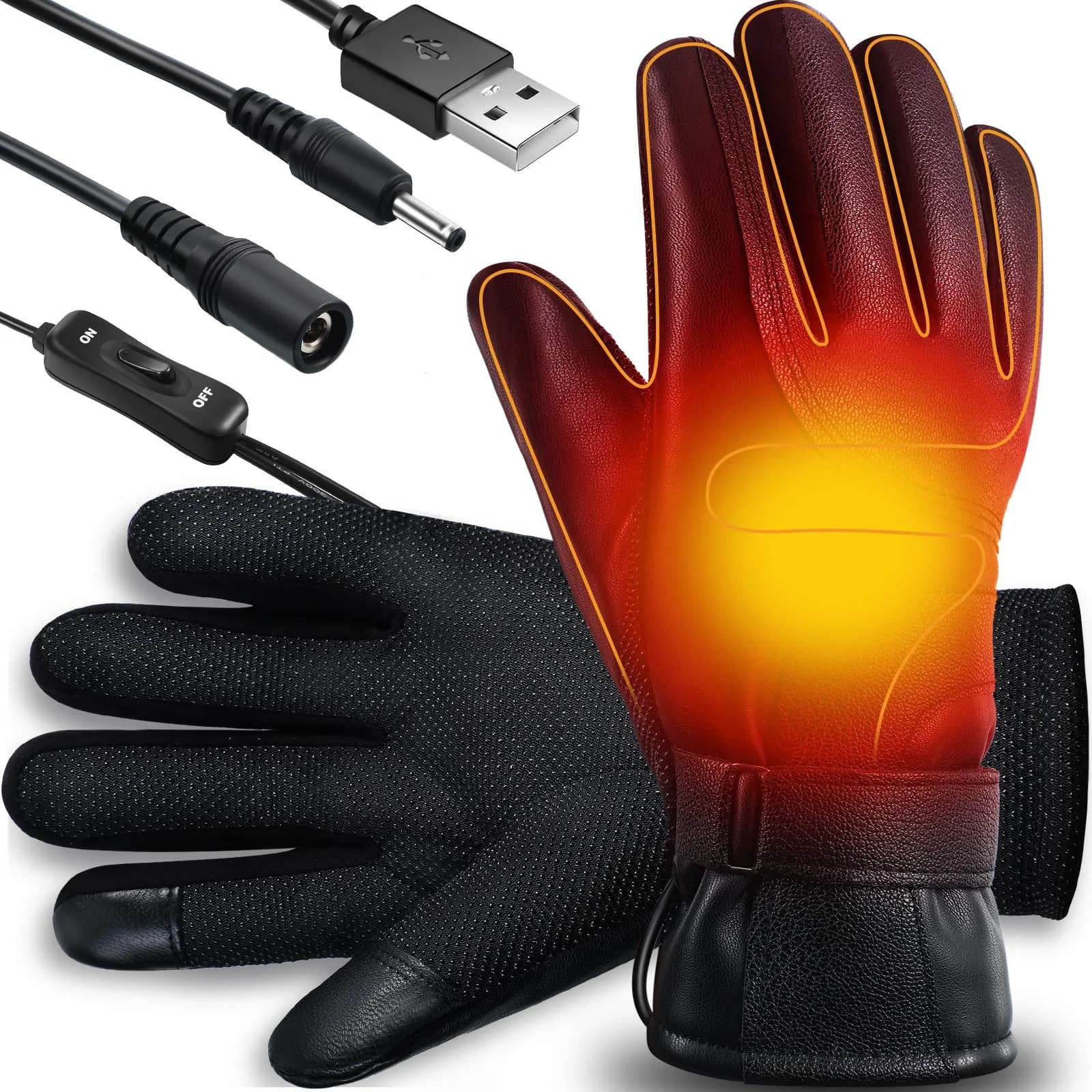 Syhood USB Heated Gloves Touchscreen Waterproof Winter Outdoor Black 25 cm (10 inches) | Heated for 5 Hours with 10000 mAh Power Bank - main product image