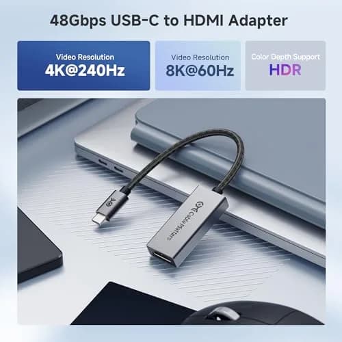 Cable Matters USB-C to HDMI 2.1 Adapter 8K@60Hz | Thunderbolt 4 Compatible, Supports HDR & 4K120Hz (0.5m, Gray) thumbnail 2