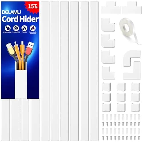 Delamu 157in Cord Hider Wall, Cable Management Raceway, Paintable Wire Cover, White | Neatly Conceal TV & Wall Wires thumbnail 1