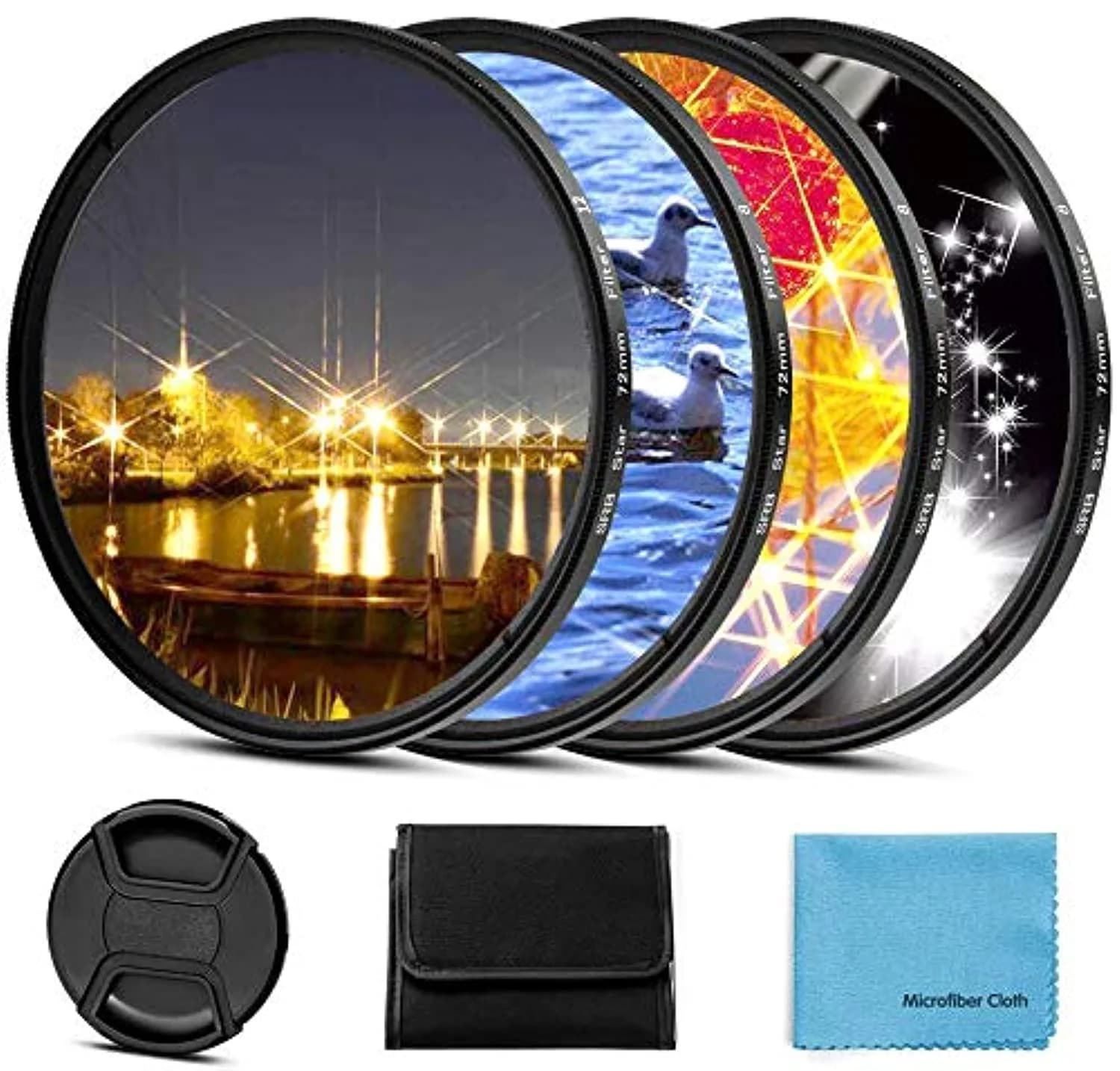 Sedremm 49mm Star Filter Set | 4/6/8/12 Points Night Photography Effect with Centre Pinch Cap — 82mm
