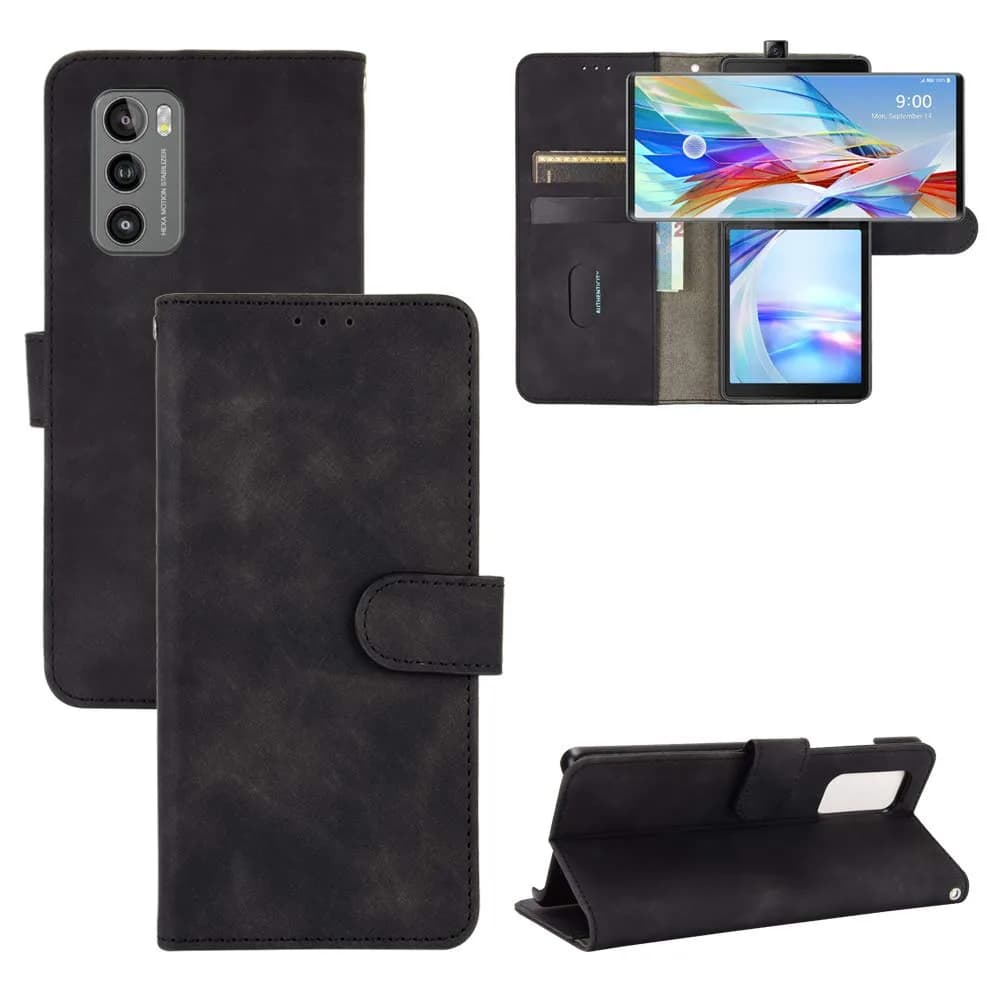 DAMONDY Black Flip Wallet Case for LG Wing 5G (1 Unit) | Genuine PU Leather with Card Slots & Kickstand - main product image