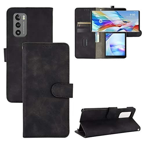 DAMONDY Black Flip Wallet Case for LG Wing 5G (1 Unit) | Genuine PU Leather with Card Slots & Kickstand thumbnail 1
