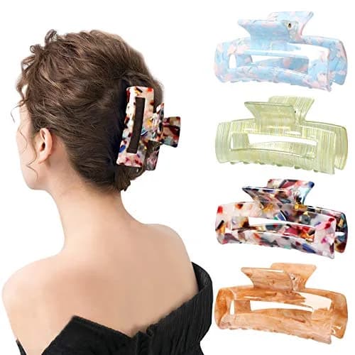 Magicsky Hair Claw Clips for Women Thick & Thin Hair | Elegant 4-Pack, Acrylic & Alloy, 3.4 x 0.9 x 1.6 inches thumbnail 1