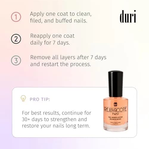Duri Rejuvacote 2 Balanced Repair Nail Growth Base and Top Coat, 0.45 Fl Oz (Pack of 3) | Strengthens & Repairs Fragile Nails thumbnail 8
