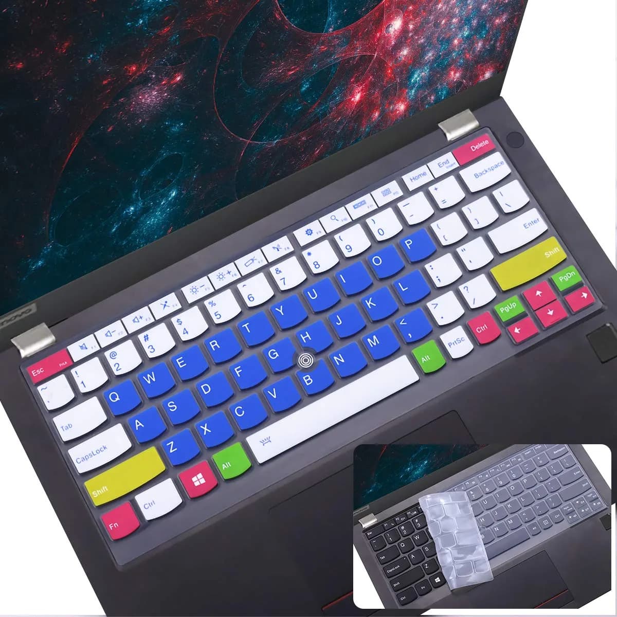 i-Tensodo Keyboard Cover for Lenovo Thinkpad L13 X13 13.3" (Black+Clear) | US Layout Silicone Protector — Candyblue+Clear